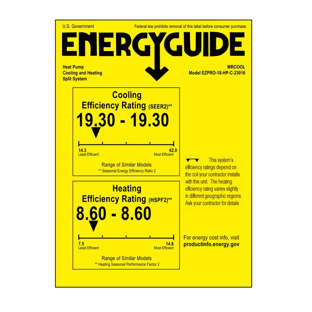 MRCOOL DIY Easy Pro Series 18,000 BTU Wall Mounted Ductless Mini-Split Heat Pump System - Energy Guide Label