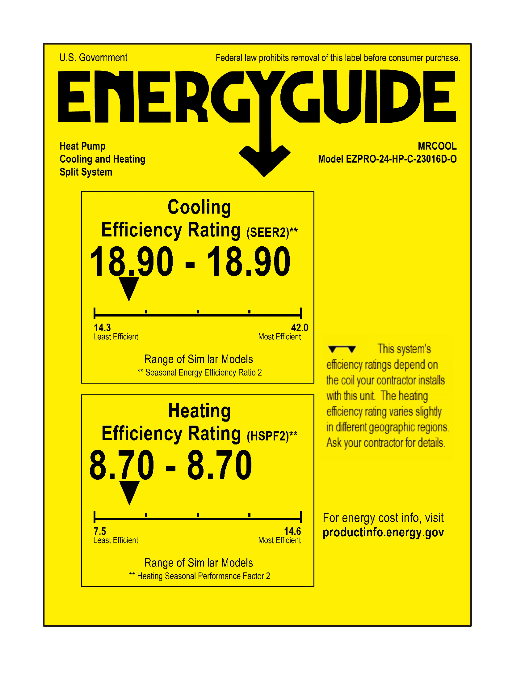EZPRO-24-HP-23016D-O Energy Guide Label