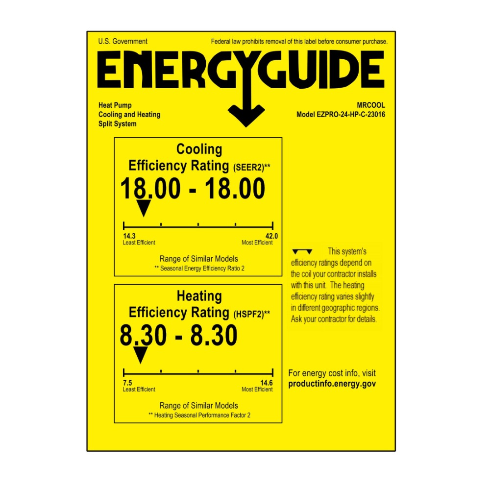MRCOOL DIY Easy Pro Series 24,000 BTU Wall Mounted Ductless Mini-Split Heat Pump System - Energy Guide Label