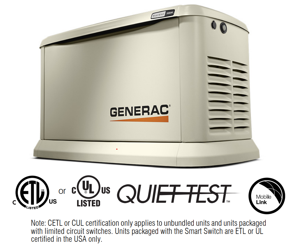 Generac Guardian® 70432 22kW Air-Cooled Standby Generator with Wi-Fi and Transfer Switch