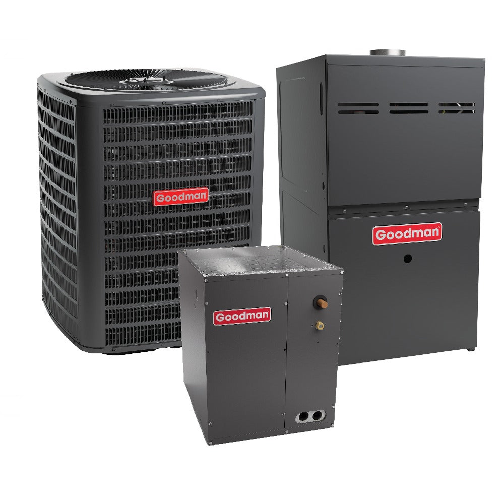 4 Ton 14.5 SEER2 80,000 BTU 80% AFUE Goodman Upflow Air Conditioner System with Models GLXS4BA4810, CAPTA6030C3, GR9S800804CN