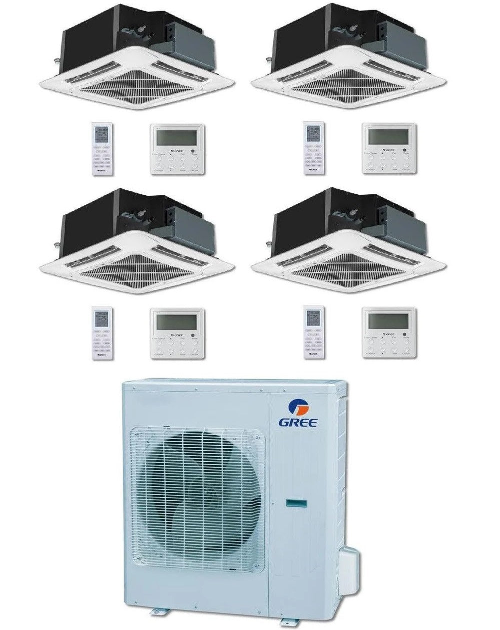 GREE Multi Gen2 Series 42,000 BTU 4-Zone Ceiling Cassette 12K+12K+18K+18K Ductless Mini-Split System - MULTI42HP230V1EO,2xCAS12HP230V1BC,2xCAS18HP230V1BC