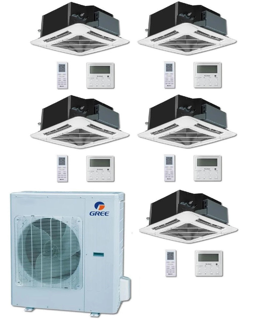 GREE Multi Gen2 Series 42,000 BTU 5-Zone Ceiling Cassette 12K+12K+12K+12K+12K Ductless Mini-Split System - MULTI42HP230V1EO,5xCAS12HP230V1BC