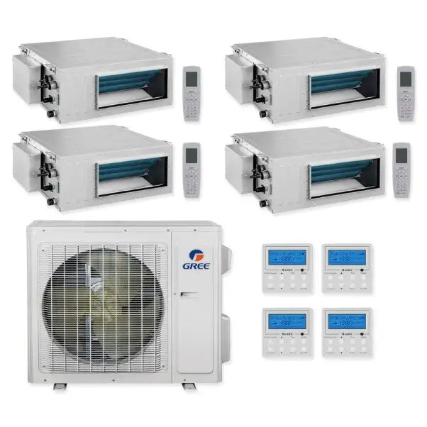 GREE Multi Gen2 Series 30,000 BTU 4-Zone Concealed Duct 9K+9K+12K+12K Ductless Mini-Split System - MULTI30HP230V1EO,2xDUCT09HP230V1BD,2xDUCT12HP230V1BD