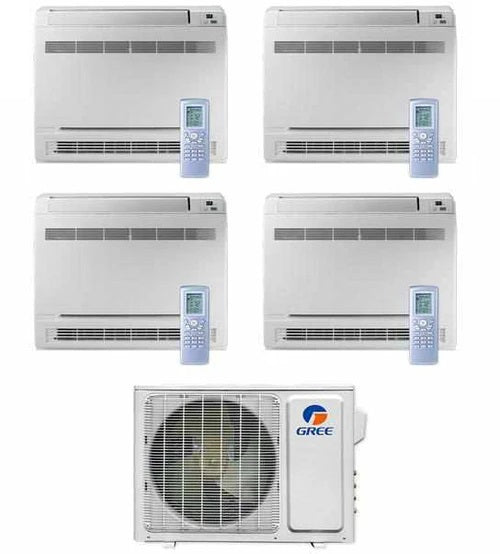 GREE Multi Gen2 Series 30,000 BTU 4-Zone Mini Floor Console 9K+9K+9K+12K Ductless Mini-Split System - MULTI30HP230V1EO,3xCONS09HP230V1AF,CONS12HP230V1AF