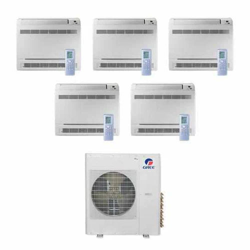 GREE Multi Gen2 Series 42,000 BTU 5-Zone Mini Floor Console 9K+9K+12K+12K+18K Ductless Mini-Split System - MULTI42HP230V1EO,2xCONS09HP230V1AF,2xCONS12HP230V1AF,CONS18HP230V1AF