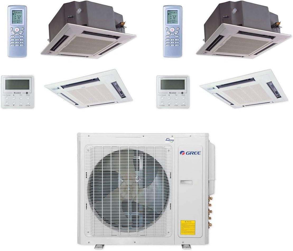 GREE Multi+ Ultra Series 42,000 BTU 2-Zone Ceiling Cassette 18K+18K Ductless Mini-Split System - MULTIU42HP230V1DO,2xCAS18HP230V1BC