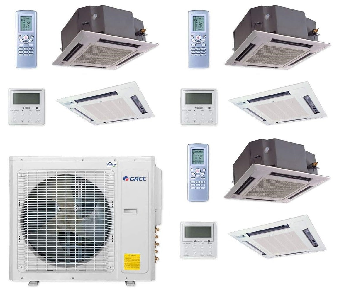 GREE Multi+ Ultra Series 42,000 BTU 3-Zone Ceiling Cassette 18K+18K+24K Ductless Mini-Split System - MULTIU42HP230V1DO,2xCAS18HP230V1BC,CAS24HP230V1BC