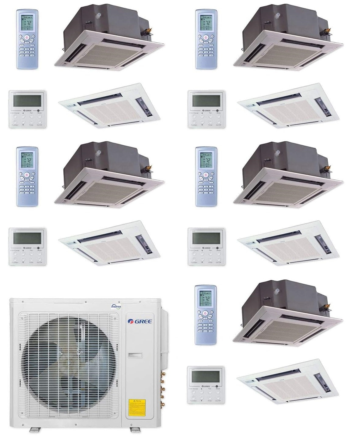 GREE Multi+ Ultra Series 42,000 BTU 5-Zone Ceiling Cassette 12K+12K+12K+12K+12K Ductless Mini-Split System - MULTIU42HP230V1DO,5xCAS12HP230V1BC