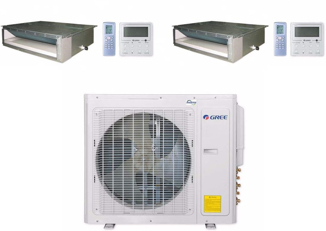 GREE Multi+ Ultra Series 42,000 BTU 2-Zone Concealed Duct 9K+12K Ductless Mini-Split System - MULTIU42HP230V1DO,DUCT09HP230V1BD,DUCT12HP230V1BD