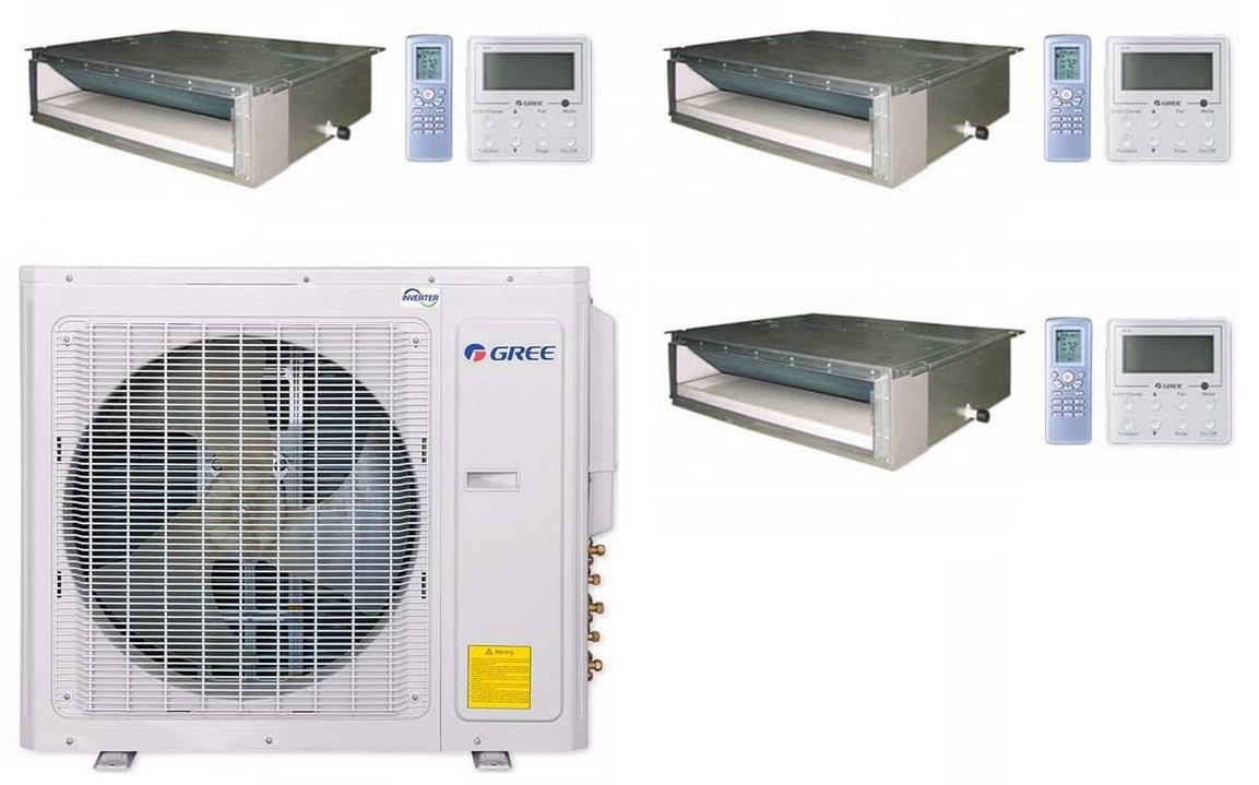 GREE Multi+ Ultra Series 42,000 BTU 3-Zone Concealed Duct 12K+24K+24K Ductless Mini-Split System - MULTIU42HP230V1DO,DUCT12HP230V1BD,2xDUCT24HP230V1BD