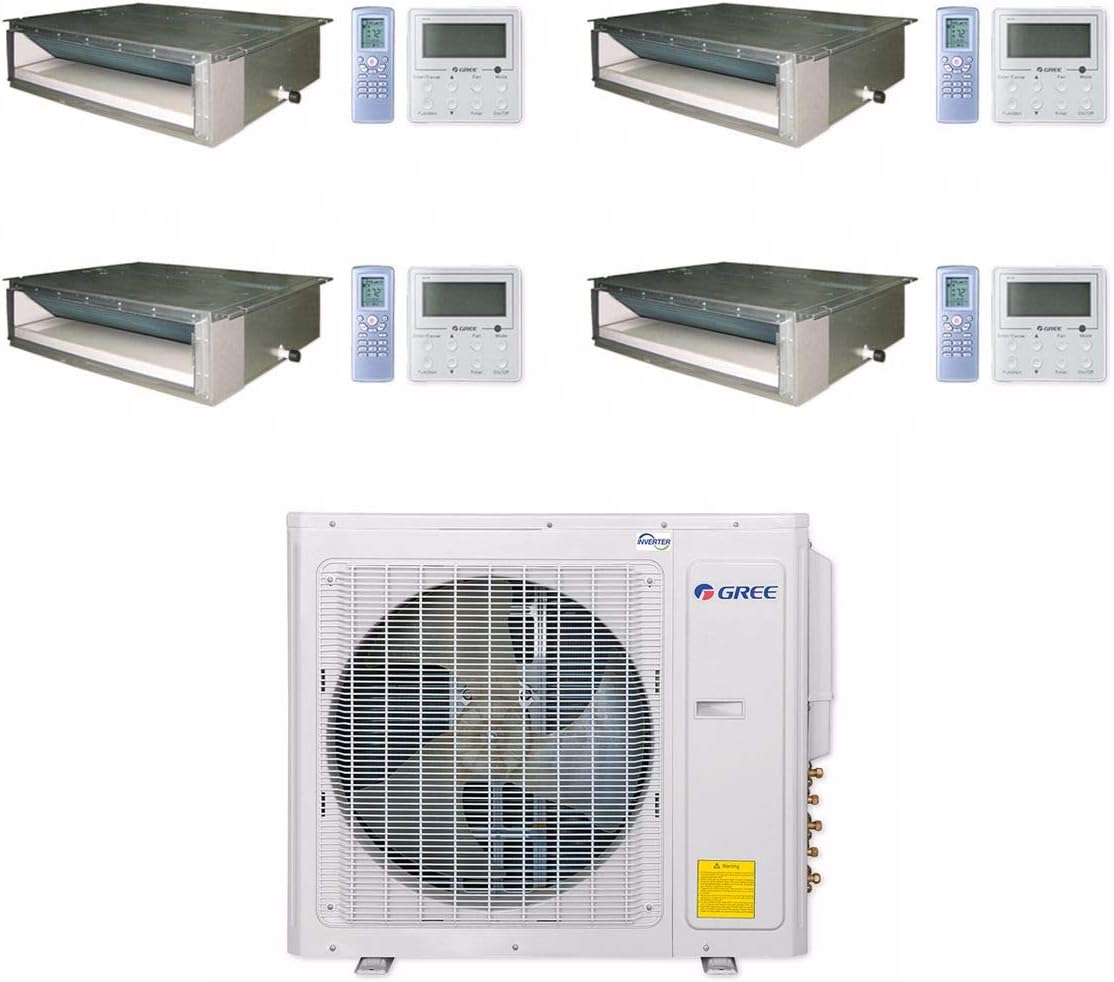 GREE Multi+ Ultra Series 42,000 BTU 4-Zone Concealed Duct 12K+12K+12K+24K Ductless Mini-Split System - MULTIU42HP230V1DO,3xDUCT12HP230V1BD,DUCT24HP230V1BD