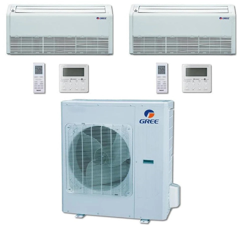 GREE Multi+ Ultra Series 42,000 BTU 2-Zone Universal Floor/Ceiling 9K+12K Ductless Mini-Split System - MULTIU42HP230V1DO,FLR09HP230V1BF,FLR12HP230V1BF