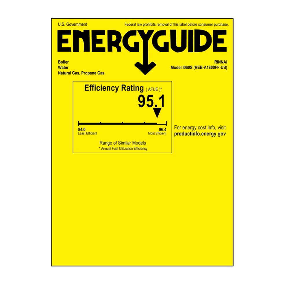 Rinnai I-Series 60,000 BTU Condensing Natural Gas Boiler - Energy Guide Label