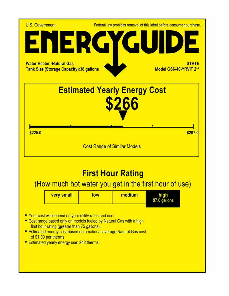 State Proline XE Power Vent Series 40 Gallon Capacity 50,000 BTU Heating Input Tall Gas Water Heater