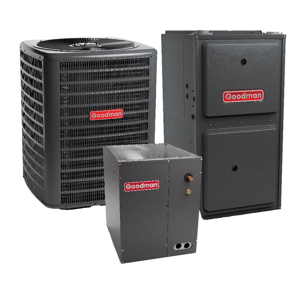 2 Ton 13.5 SEER2 80,000 BTU 96% AFUE Goodman Upflow Air Conditioner System with Models GLXS3BN2410, CAPFA2422B3, GR9T960803BN