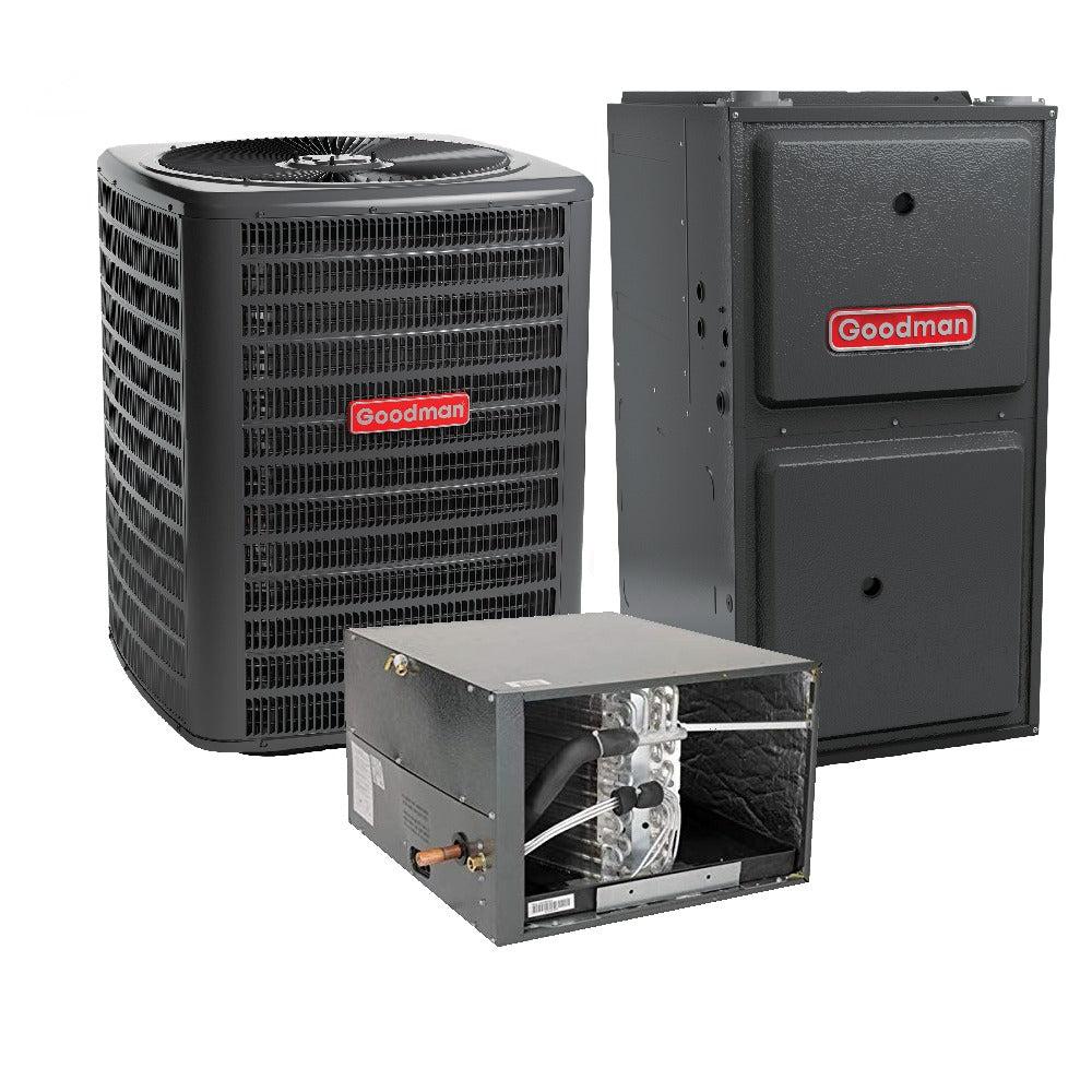 1.5 Ton 14.5 SEER2 Goodman AC GSXH501810 and 96% AFUE 30,000 BTU Gas Furnace GM9C960303AN Horizontal System with Coil CHPTA1822A4 - Bundle View
