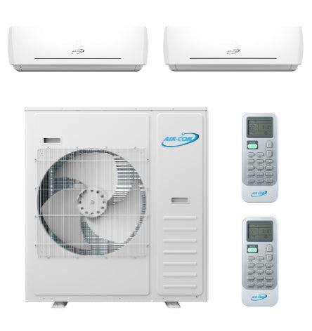 Air-Con 42,000 BTU 20 SEER 2-Zone Wall Mounted 12k+18k Mini Split Air Conditioner and Heater System