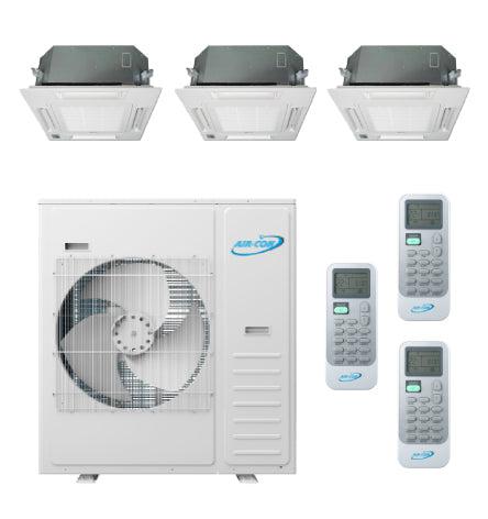 Air-Con 42,000 BTU 20 SEER 3-Zone Ceiling Cassette 9k+9k+18k Mini Split Air Conditioner and Heater System