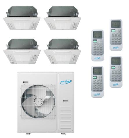 Air-Con 42,000 BTU 20 SEER 4-Zone Ceiling Cassette 9k+9k+12k+12k Mini Split Air Conditioner and Heater System