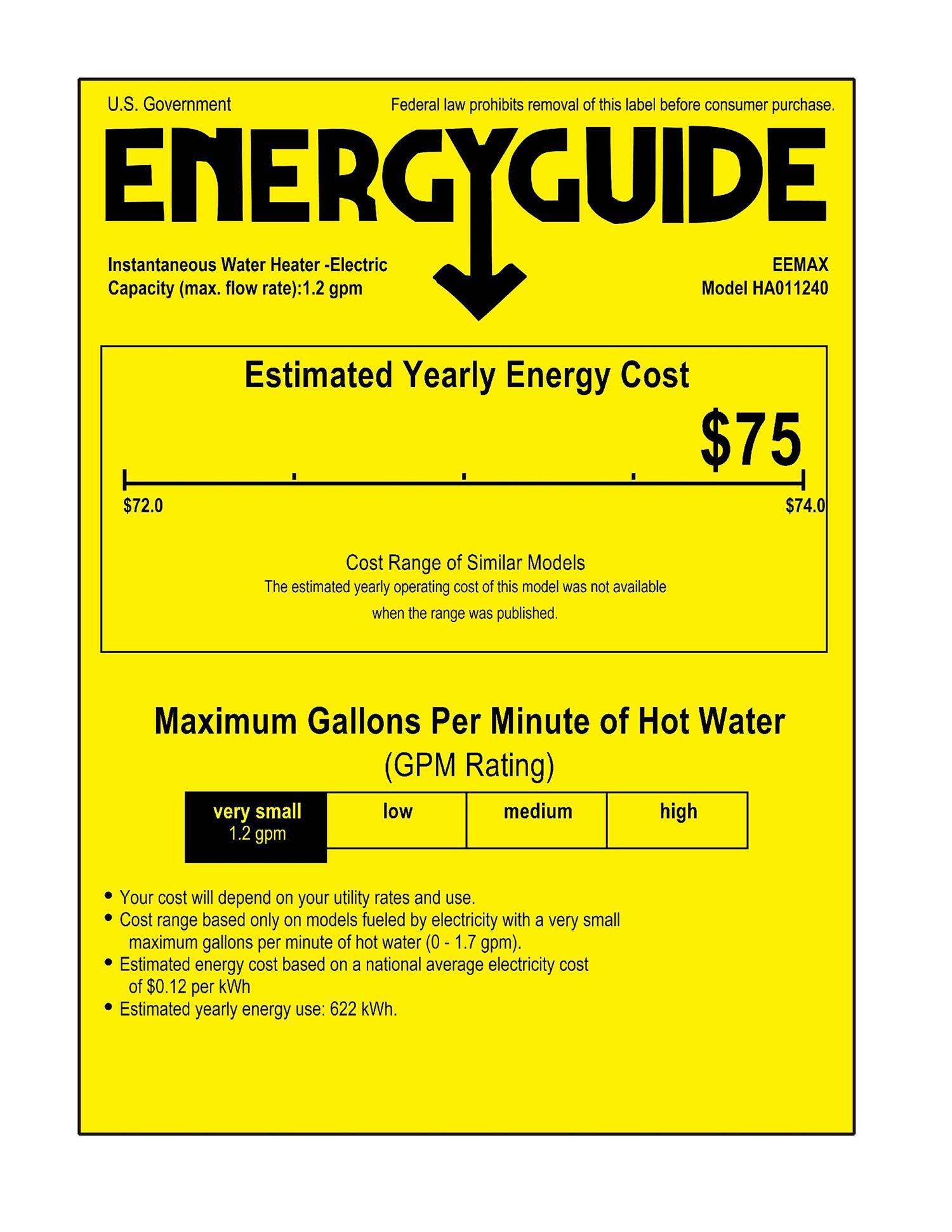 Eemax HomeAdvantage II 11kW 240V Electric Tankless Water Heater
