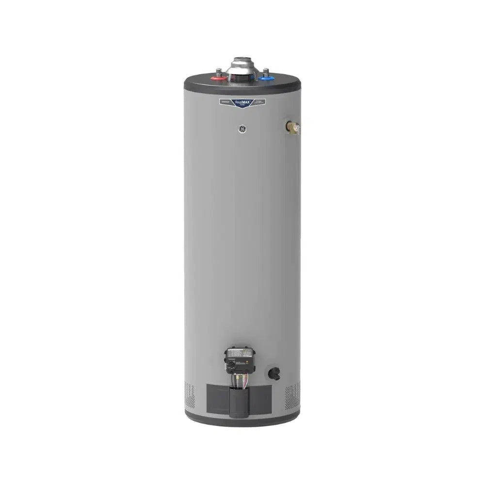 GE RealMAX Atmospheric Choice Model 40 Gallon Capacity Tall Natural Gas Water Heater - Front View
