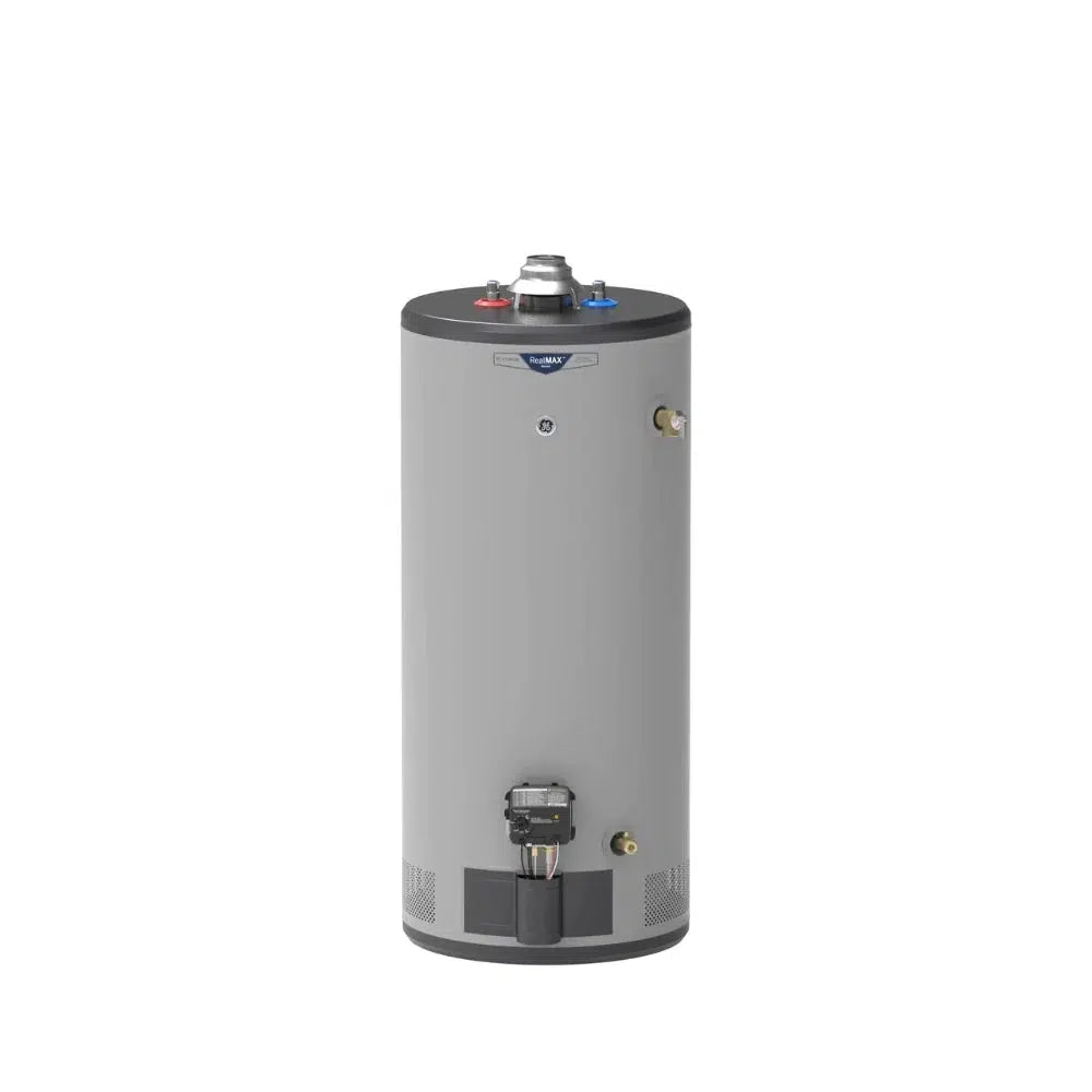 GE RealMAX Atmospheric Platinum Model 40 Gallon Capacity Short Natural Gas Water Heater - Front View