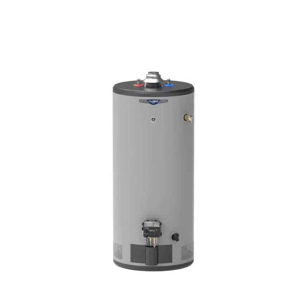GE RealMAX Atmospheric Premium Model 40 Gallon Capacity Short Natural Gas Water Heater - Front View