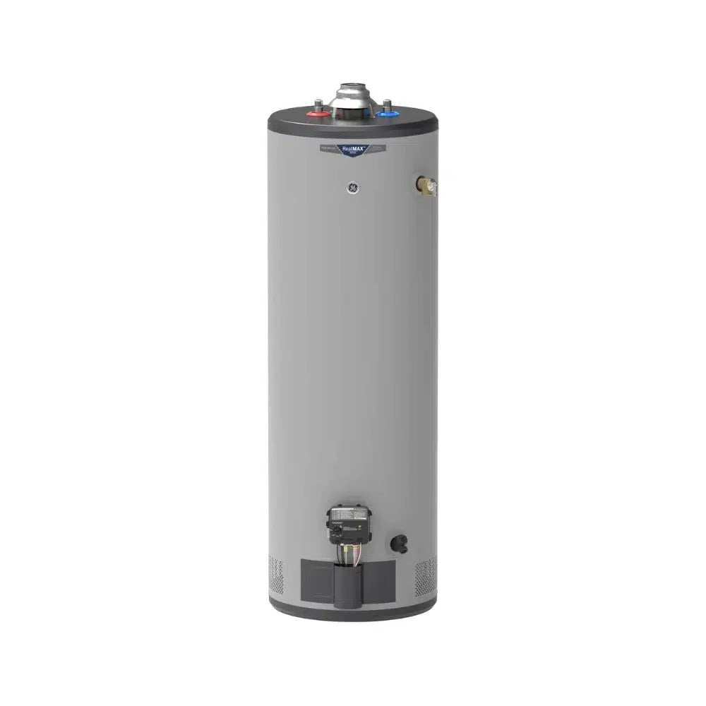GE RealMAX Atmospheric Premium Model 40 Gallon Capacity Tall Natural Gas Water Heater - Front View