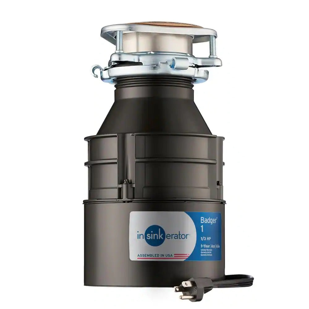InSinkErator Badger 1 Standard Series 1/3 HP Garbage Disposal with Power Cord - Side View
