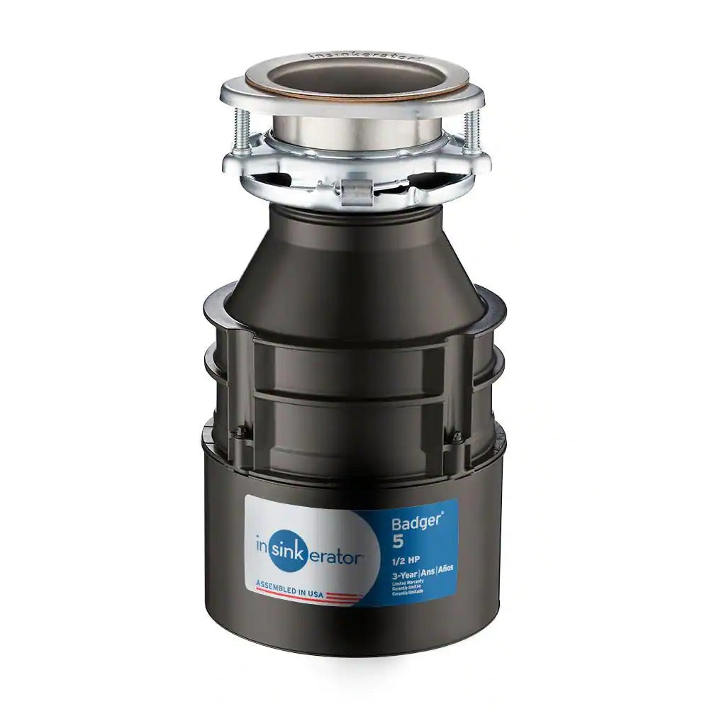 InSinkErator Badger 5 Standard Series 1/2 HP Garbage Disposal without Power Cord - Side View