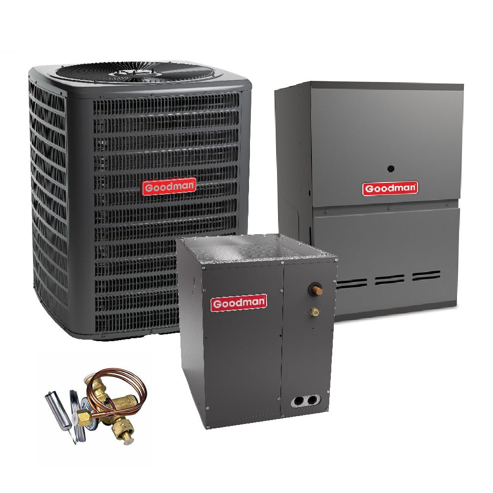 2.5 Ton 14.4 SEER2 Goodman Heat Pump GSZB403010 and 80% AFUE 80,000 BTU Gas Furnace GCVC800805CX Downflow System with Coil CAPFA4226D6 and TXV - Bundle View