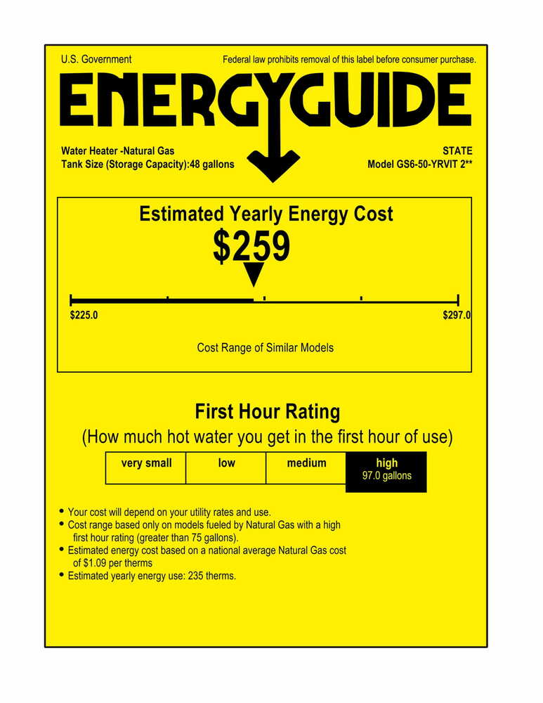 State GS6-50-YRVIT Proline XE Power Vent Series 50 Gallon Capacity 50,000 BTU Heating Input Tall Gas Water Heater