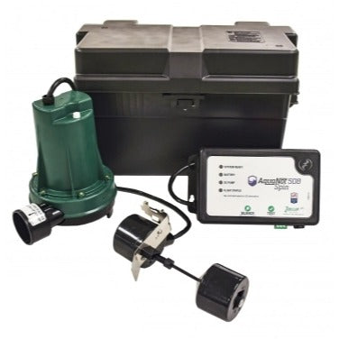 Zoeller Aquanot Spin 508 1/3 HP 115V Cast Iron Submersible Sump Pump System with 12V Battery Backup - Main View