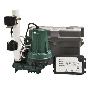 Zoeller Aquanot Spin 508 1/3 HP 115V Cast Iron Submersible Sump Pump System with 12V Battery Backup - Alternate View