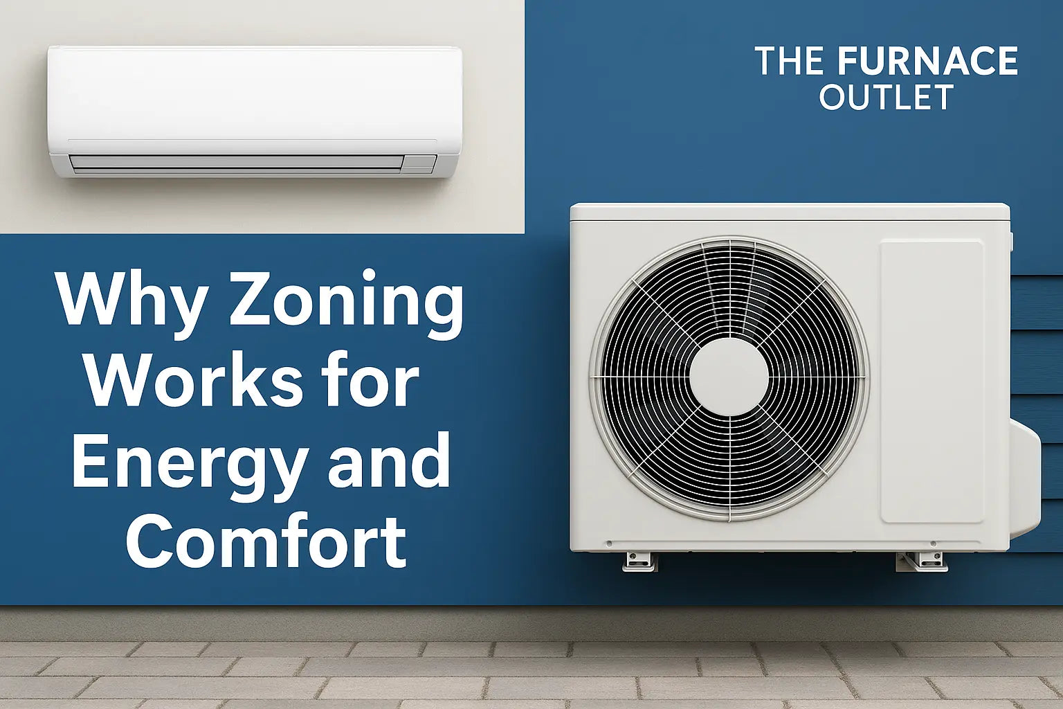 A ductless mini-split HVAC system with an outdoor condenser and indoor wall-mounted unit, shown in a clean, modern home exterior setting. 