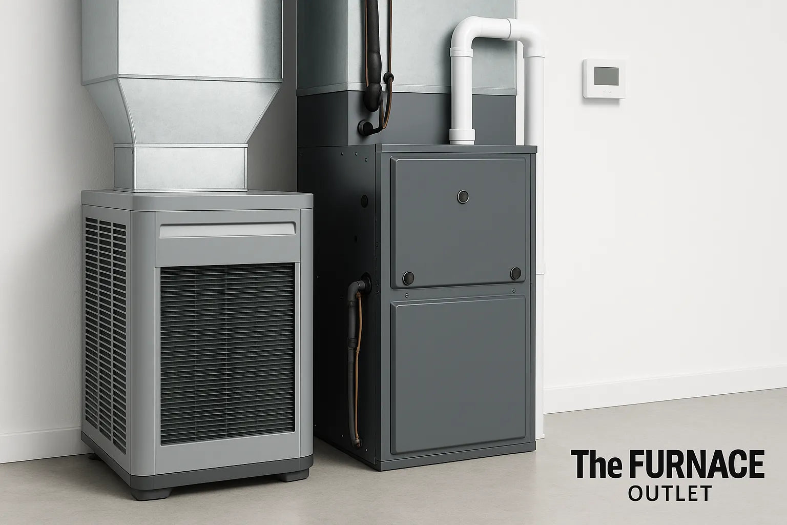 A furnace and air conditioning unit installed side by side in a clean room.
