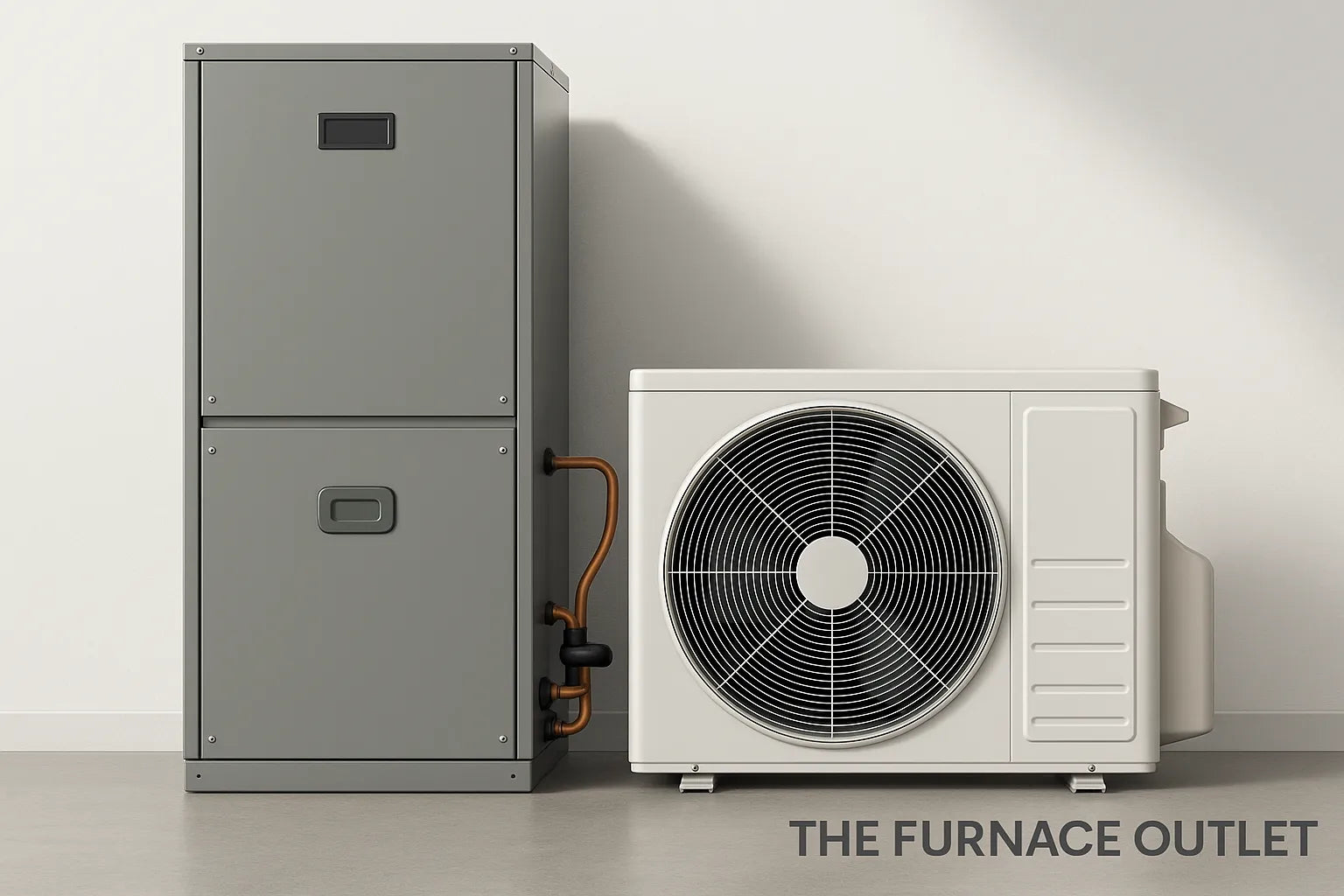 A modern heat pump system with indoor and outdoor units in a clean professional setting.