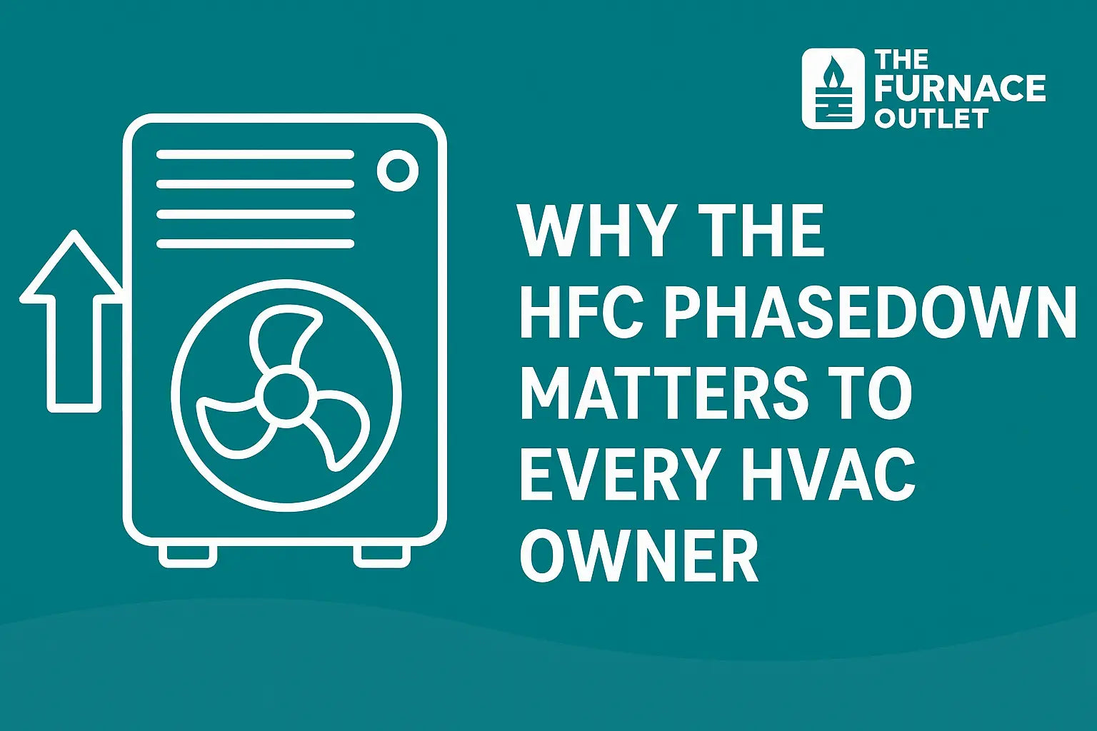 A teal-colored HVAC-themed banner showing a stylized air conditioning unit and an upward arrow, symbolizing refrigerant phaseout changes, with The Furnace Outlet logo in the corner.