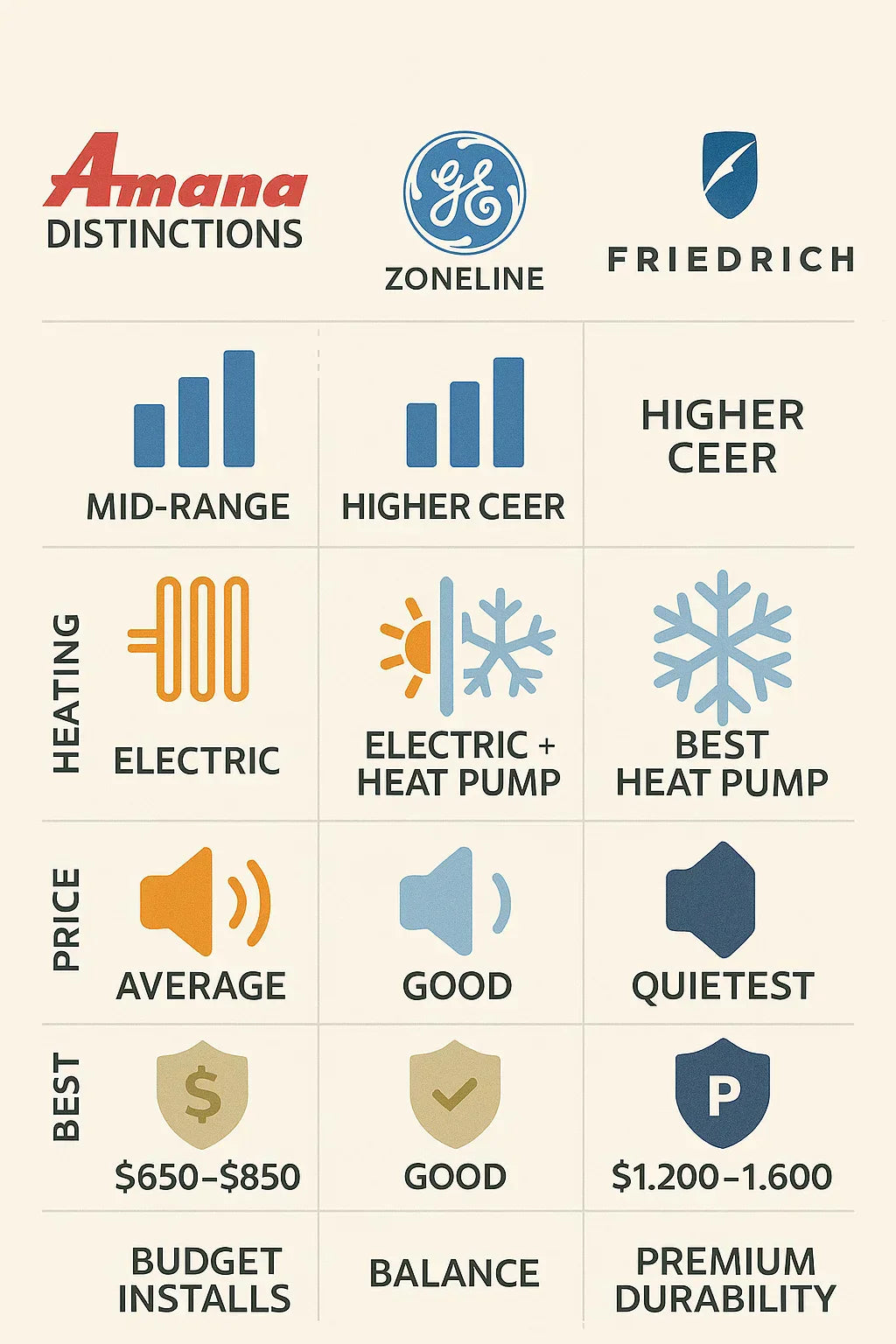 Amana Distinctions vs. GE vs. Friedrich Which PTAC Brand Fits Your Needs
