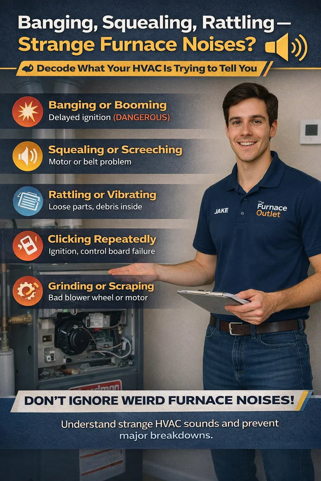 Banging, squealing, rattling —Strange Furnace Noises? Decode What Your HVAC Is Trying to Tell You