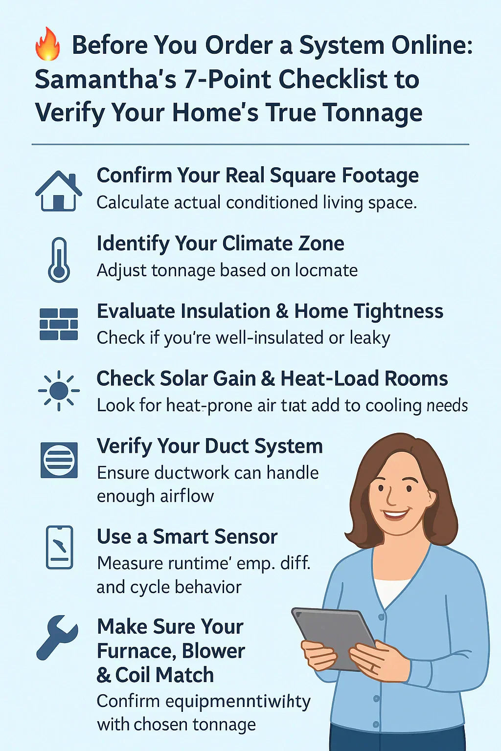Before You Order a System Online: Samantha’s 7-Point Checklist to Verify Your Home’s True Tonnage