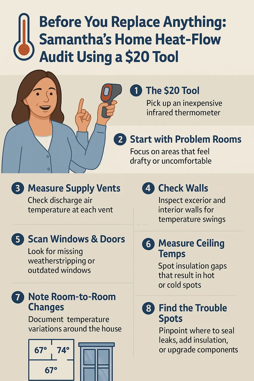 Before You Replace Anything: Samantha’s Home Heat-Flow Audit Using a $20 Tool