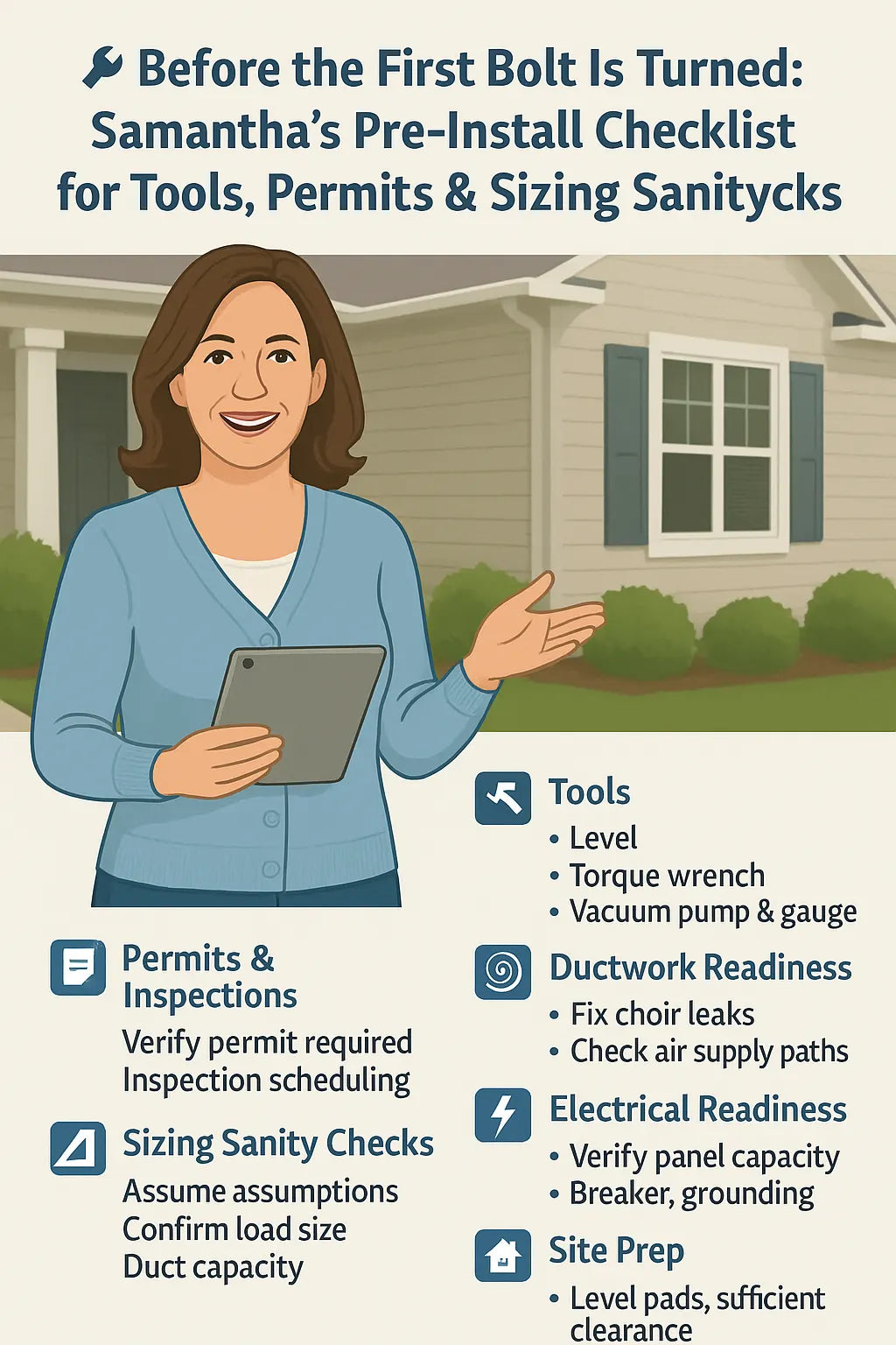 🔧 Before the First Bolt Is Turned Samantha’s Pre-Install Checklist for Tools, Permits & Sizing Sanity Checks