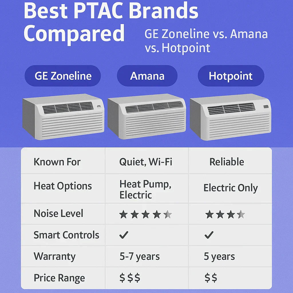 Best PTAC Brands Compared: GE Zoneline vs. Amana vs. Hotpoint