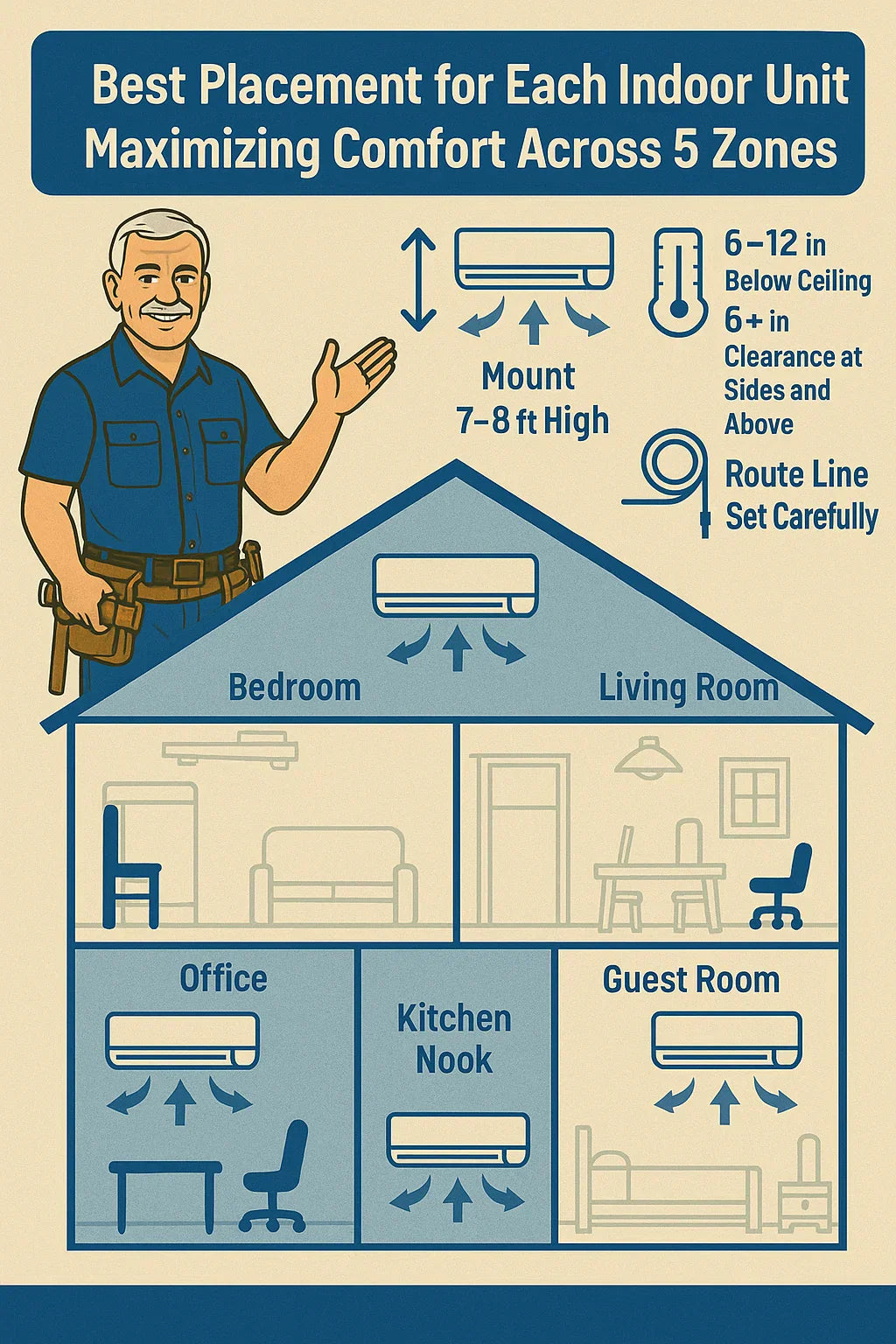Best Placement for Each Indoor Unit Maximizing Comfort Across 5 Zones