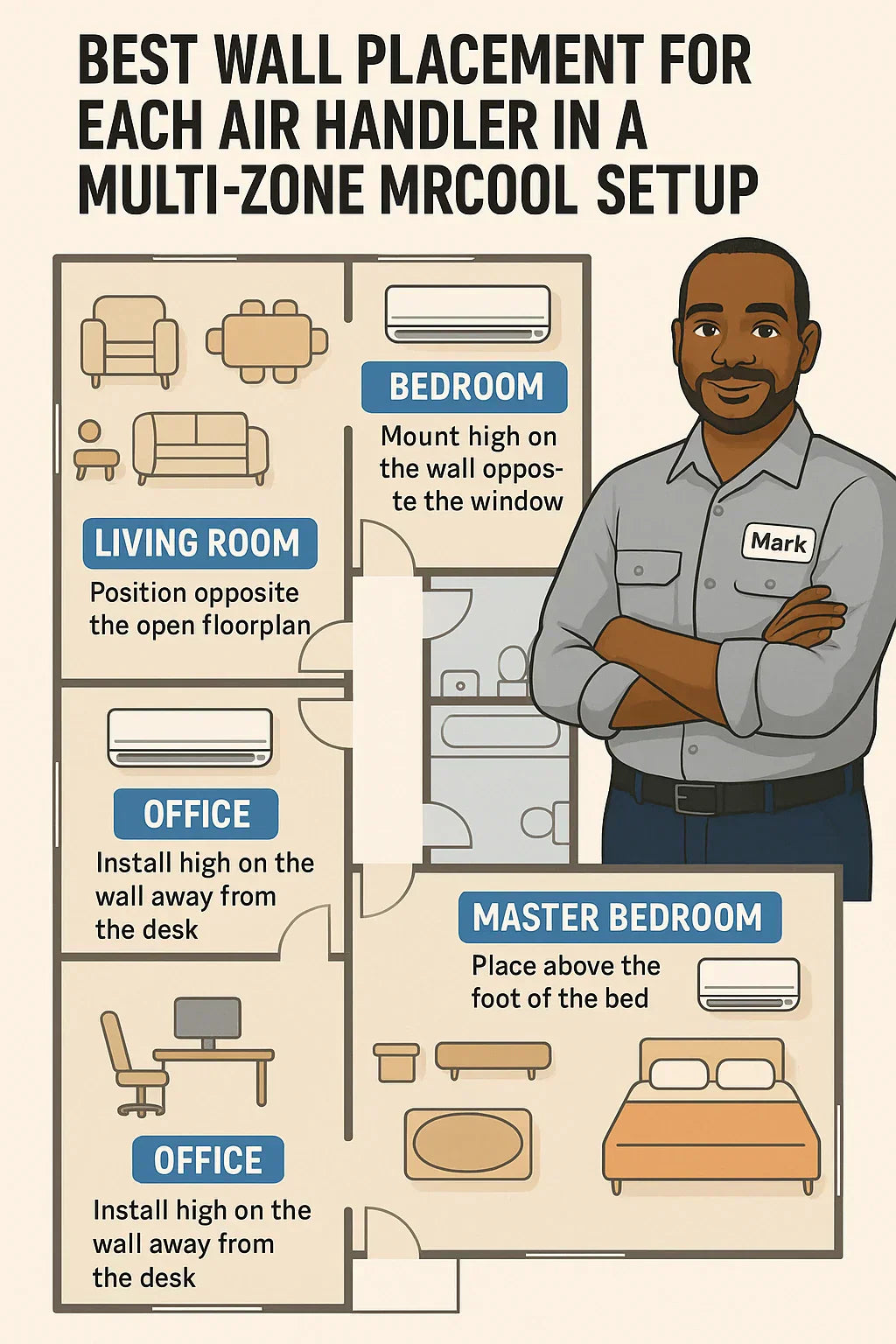 Best Wall Placement for Each Air Handler in a Multi-Zone MRCOOL Setup