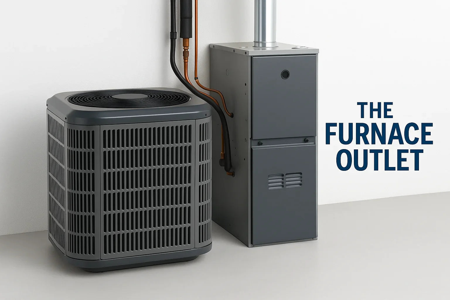  Central air conditioner and gas furnace side by side in a clean indoor setup.