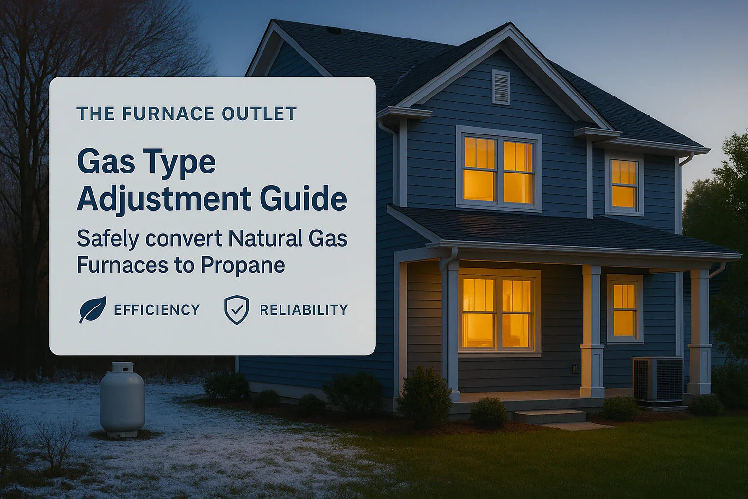 Residential split-season hero image for The Furnace Outlet showing a cozy U.S.