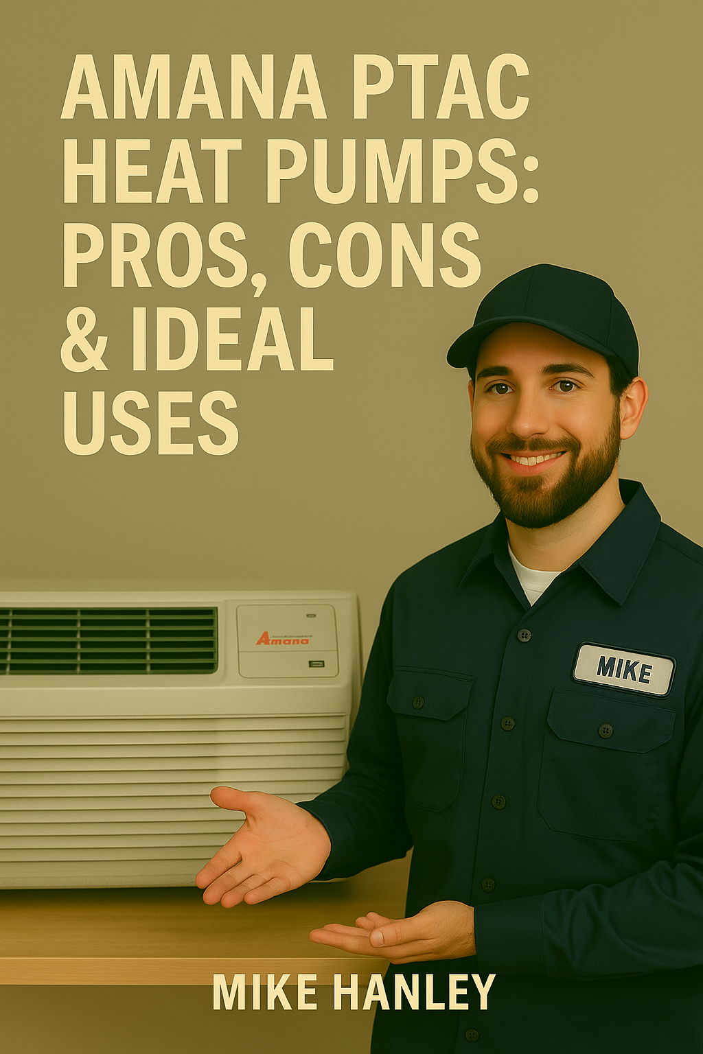 A HVAC engineer showing an AMANA PTAC unit.